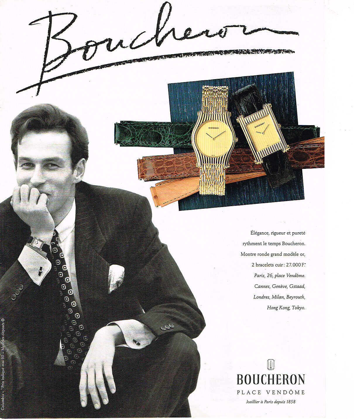 Publicité Boucheron pour des montres à bracelets interchangeables 1990.