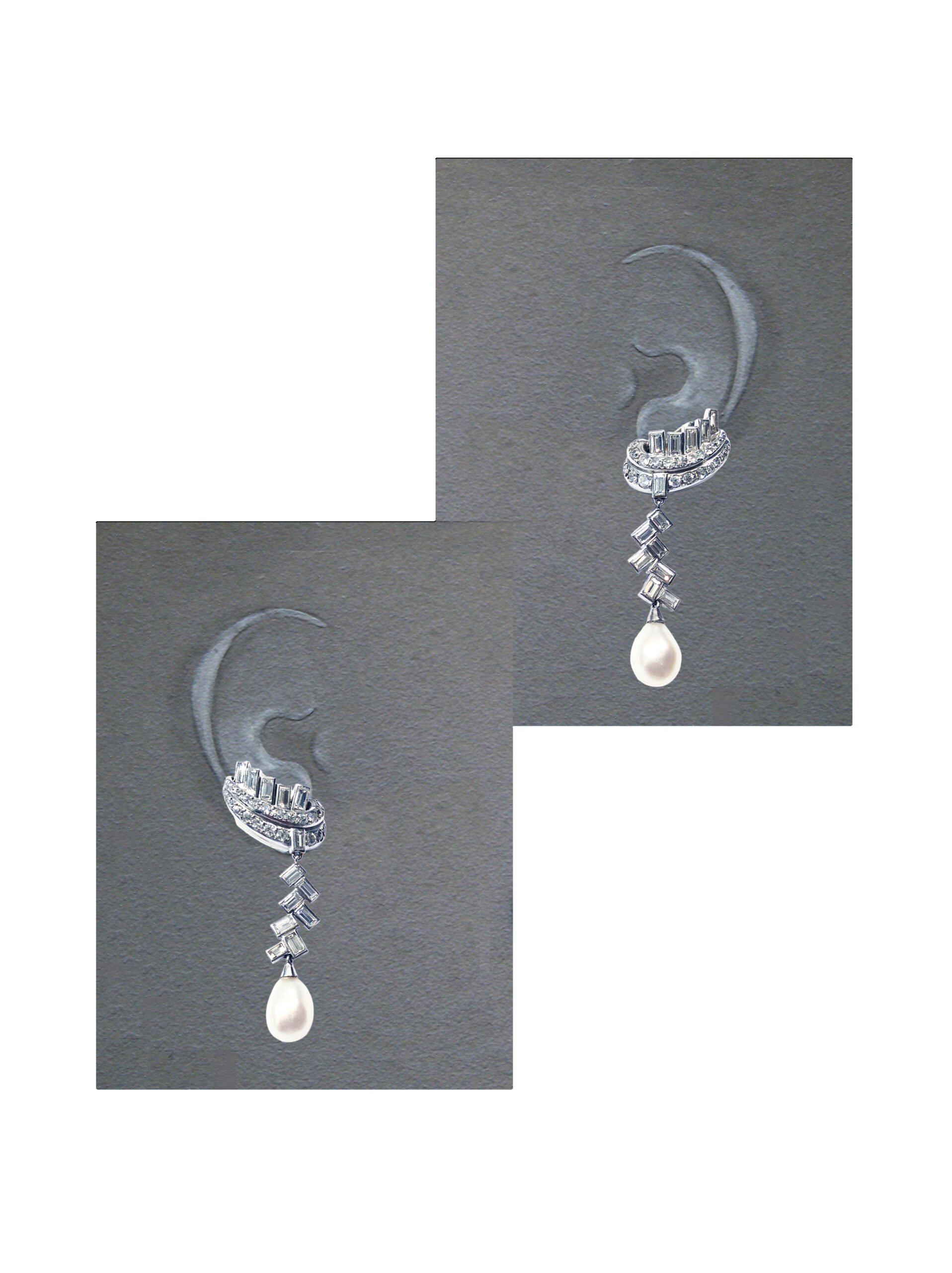 paire de pendants d'oreilles en diamants et perles